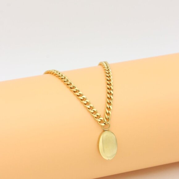 Chic Dual Chain Yellow Necklace with Polished Oval Pendant Charm, XPNL0366 - Picture 9 of 13